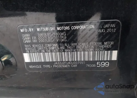 2013 Mitsubishi Lancer Es z USA, uszkodzony, nr VIN JA32U2FU4DU007551